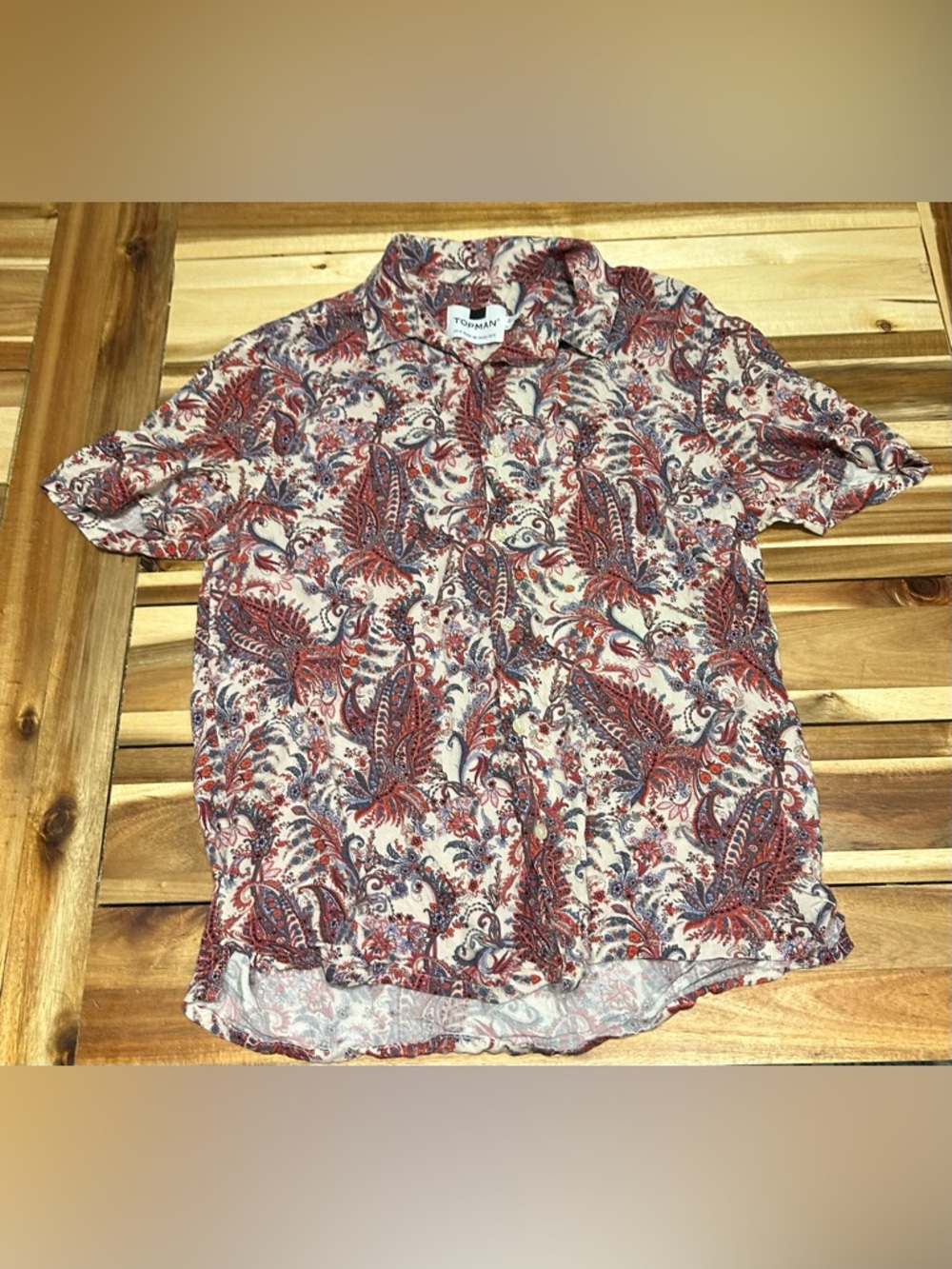 Topman Men’s Short Sleeve Paisley Print Button Down Size Medium